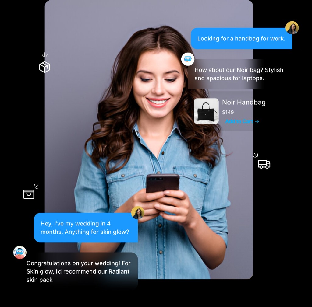 Chat shopping experience with product recommendations and personalised replies over a customer photo